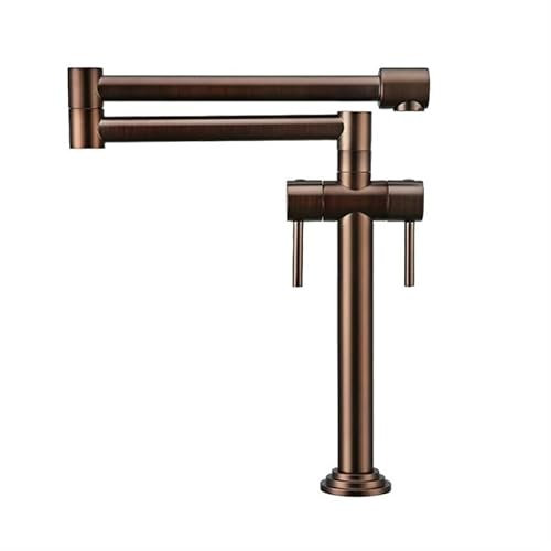 Golden Full Copper Folding Kitchen Faucet Single Hole Double Handle Hot and Cold Washbasin Telescopic Sink Faucet(Dark Brown)