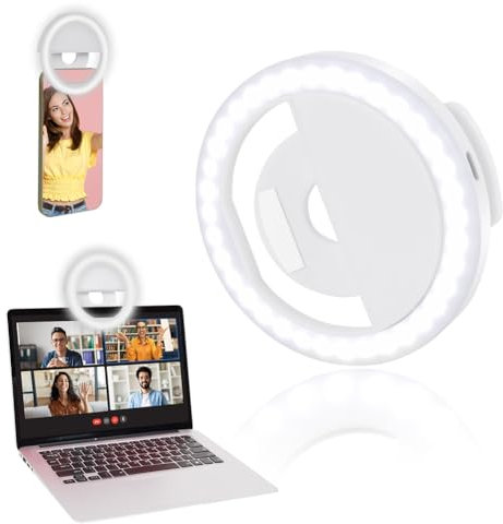 OSDUE Anillo de Luz Selfie, Recargable con Clip Aro de Luz para MóVil,Luz Blanca 3 Niveles de Brillo Y 36 LED Anillo Luminoso para Tiktok,Makeup,Autofoto,TransmisióN en Vivo,Regalos para Mujer.