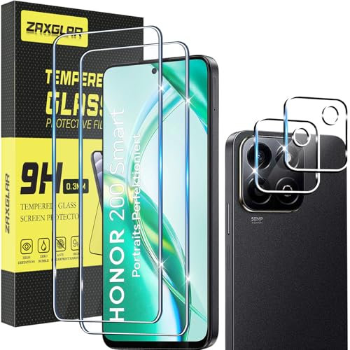 ZAXGLAR Protector Pantalla para Honor 200 Smart Cristal templado,2 x Protectores de Pantalla + 2 x Protectores de Lente de Cámara,Sin burbujas y duradero