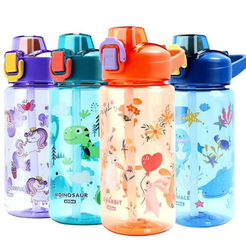 MHwan Gourde, 600ml Robuste et Incassable, Anti Fuite avec Paille, Sans BPA, Belle Portable Gourde