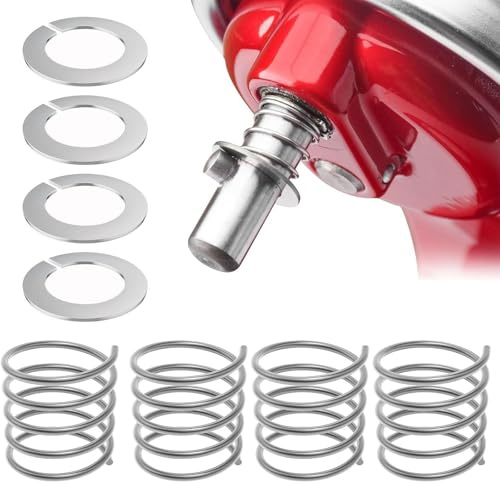 Bamyli 4-pack fjäder och bricka i rostfritt stål för Kitchenaid tillbehör 3,5/4,5/5/6/7 kvart, reservdelar kompatibla med kitchen aid lutningshuvud och skållyftmixers