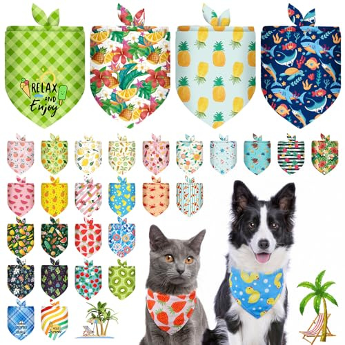 SCENEREAL 30 PCS Dog Bandanas Bulk, Summer Pet Bibs for Small Medium Large Dogs, Colorful Triangle Scarves, Puppy Holiday Birthday Neckerchief Costume Decoration