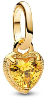 PANDORA ME Corazón Mini Charm Colgante de Plata de Ley Chapado en Oro de 14 Quilates con Circonita Compatible Me y Moments Colgante 763862C01, 2,9x8,6x6,6 mm, Plata de ley, Circonita cúbica