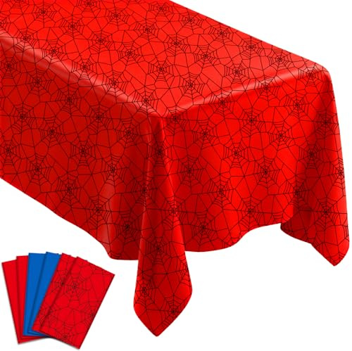 6Pcs Spider Theme Tablecloths Disposable Hero Party Plastic Table Cover Large Rectangle Red Blue Spiderweb Table Cloth for Kids Boys Spider Birthday Party Decorations Baby Shower Supplies 108x54 Inch