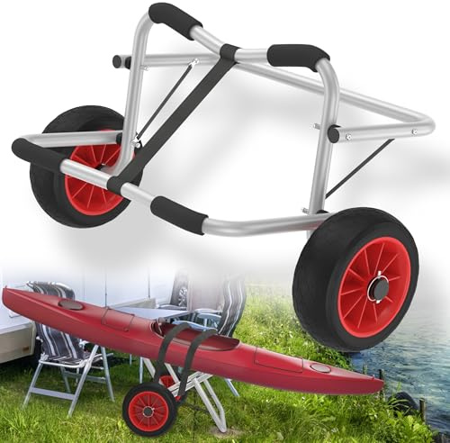 Suusolny Carro plegable de aluminio para kayak con 2 ruedas de poliuretano y correas tensoras de hasta 100 kg, ideal para barcos, canoas, kayak, tabla de surf, barco plegable