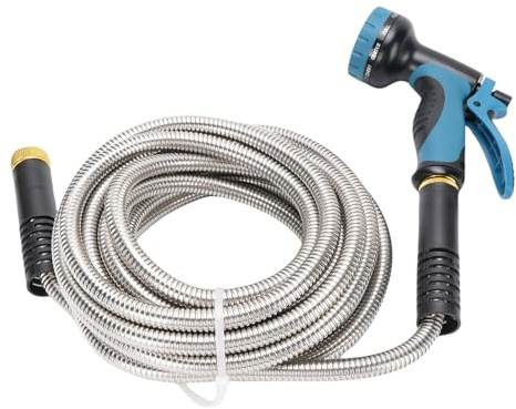 Luqeeg 7.5M Flexible Stainless Steel Garden Hose, Metal, Lightweight Hose Pipe with Twist Resistance No Even Water Flow, for Garden, Outdoor, Convenient to Wear