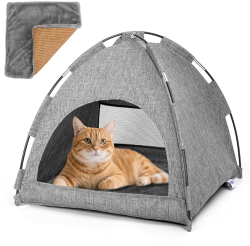 Nobleza Cat Tent Cat Cave Bed 2 in 1 Portable Pet Tent House for Indoor Outdoor Breathable Kitten Nest Detachable Washable Puppy Teepee Removable Double-Sided Cushion Four Seasons Universal 40x40x36cm
