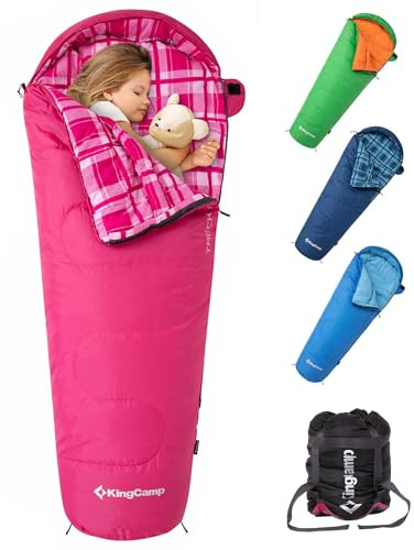 KingCamp 43° F Kids Mummy Sleeping Bag, Lightweight Waterproof & Compact Flannel Sleeping Bags Cold Weather & Warm Youth Essentials Gear Accessories for Camping, Fits 10-12 Children up to 4'7 Tall