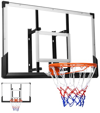 FASDRESS 47-Inch Wall Mounted Basketball Hoop, Adjustable-Height Backboard and Rim Combo, Full Size Regulation Basketball Goal, Fits Most Slanting Roofs for Gyms Garages Fitness Centers Barns