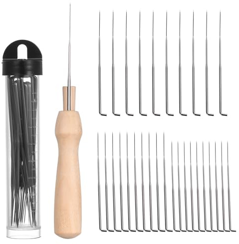 32 Kit de Agujas de Fieltro, Kit de Fieltro de Aguja Perforadoras para Manualidades, Agujas para FieltrarKit de iniciación con mango de madera para manualidades y animales de lana, con accesorios