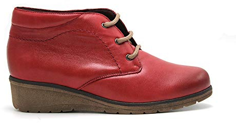 tupie - Botín liso de piel, con cuña de 4cm, cordones, plantilla extraible, suela de goma antideslizante, para: Mujer color: ROJO talla:42