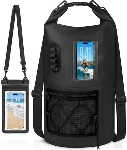 JUYANO Mochila Estanca 20L/30L y Correa Ajustable, Bolsa Estanca Impermeable para Deportes Acuáticos y Aire Libre en Kayak Pesca Rafting Natación Camping Snowboard con Funda Impermeable para Teléfono