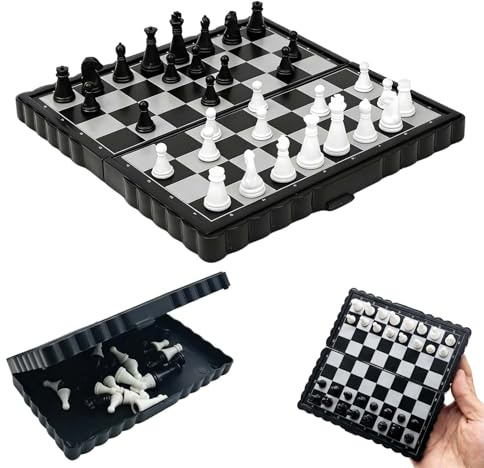 Scacchiera Portatile Magnetica Pieghevole 13x13 cm, Scacchi Professionale Mini per Adulti, Dama e Scacchi in Legno per Viaggio