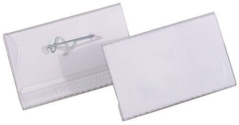Durable 800819 Namnskylt med nål 40x75mm, transparent, 100 stycken | Insticksetiketter med tumstansning, för evenemang och konferenser, enkel DURAPRINT-märkning