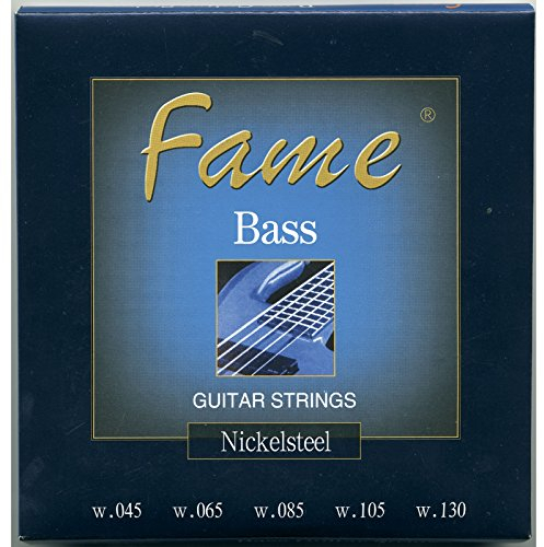Fame 5er Bass Saiten Set, 45-130 Nickel Plated Steel, Light Stärke, Roundwound, Longscale, Perfekt für 5-Saiter E-Bass