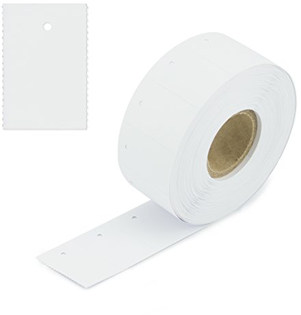 Pokornys – 1.000 Kartonetiketten mit Loch (30 x 45 mm) – Endlosetiketten auf Rolle mit Perforation zum Abreißen – Preisetiketten mit 3 mm Fadenlochung für Sicherheitsfäden & Heftfäden (Blanko/Weiß)