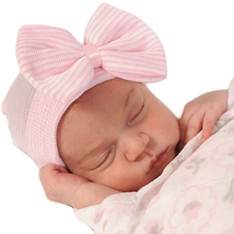 Samidy Gorro para recién nacidos, hecho a mano, 0 a3 meses, diseño con lazo. rosa rosa Talla:3 meses