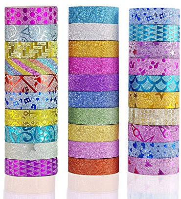 Phantomon Washi Tape Bastelband-Set, 30 Rollen breites dekoratives Klebeband für Kunst, DIY-Dekoration, Scrapbooking, Glitzer-Washi-Masking, Kinder-Klebeband