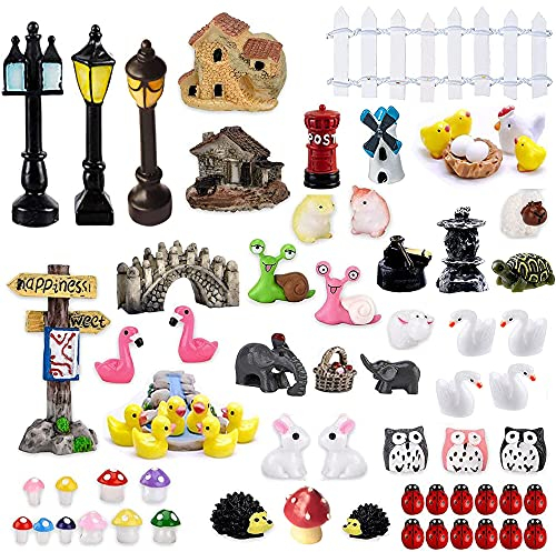 FomCcu 72 Pieces Fairy Mini Garden Accessories Micro Landscape Ornaments Kit Fairy Miniature Garden Animals Decor DIY Supplies for Succulent Decoration