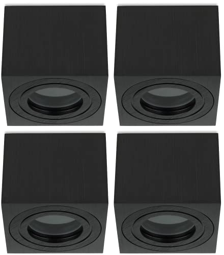 Sweet Led 4x Deckenstrahler IP44 flach bad aus aluminium aufbaurahmen Feuchtraum 65mm hoch Aufbauleuchte Aufbaustrahler 230V Aufputzstrahler Spotleuchte Deckenstrahler Aufputz Spot schwarz eckig