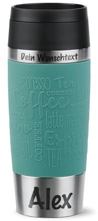 Emsa Thermobecher mit Gravur | Petrol | 360ml Travel Mug personalisiert | 360°-Trinköffnung neuer Komfort-Schraubverschluss | Spülmaschinenfest | Hält bis 4h warm und 8h kalt | Kaffee to Go Becher