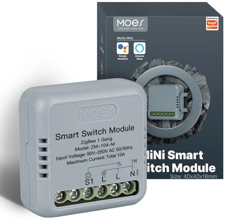 MOES Mini Smart Light Switch Zigbee Module, Requires Neutral Wire and Zigbee Gateway, Toggle Switch Flush Mounted, MOES APP Control, Compatible with Alexa and Google Home - 10A 1 Gang
