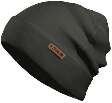 HERMKO 8840911 mössa för kvinnor och män i ull/tencel, svart, XL