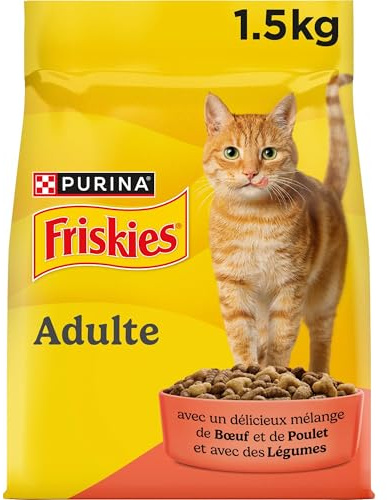 FRISKIES | Chat | Croquettes complètes pour Chats Adultes | au Boeuf, au Poulet et aux Légumes | Aliment Complet Riche en Vitamines et Minéraux | Sac | 1,5 KG