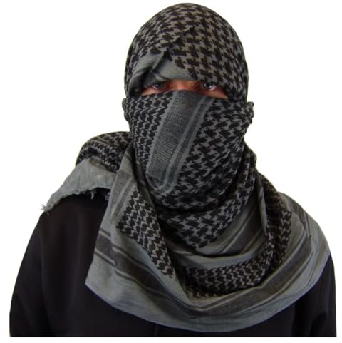 SHOPUKASA Keffiyeh - Sciarpa militare in cotone, stile Shemagh, stile militare, per uomo e donna, con sacchetto di carta, Grigio scuro, Taglia unica