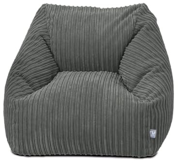 rucomfy Big Kids and Teen Ivory Corduroy Snuggle Chair, Large Machine Washable Beanbag Seat for Comfortable Lounge Room and Bedroom Furniture, 70x80x60cm - (Slate Grey, Beanbag Only)