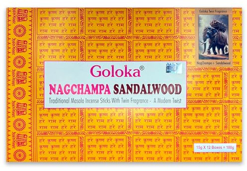 LAMARE - Goloka Nag Champa Fusion Series rökelsestavar – två dofter i varje pinne – en ny touch – mångfald av doft – Noggrant hantverk – 15 g x 12 lådor = 180 g (sandelträ)