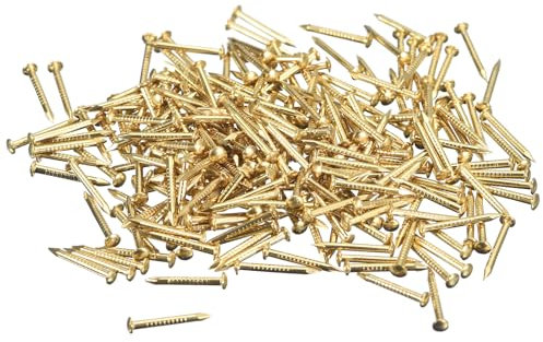 QUARKZMAN 400pcs Pequeños Clavos Dorados, 12x1.2mm(L*D) Clavos Dorados de Cabeza Redonda de Latón Clavos de Hardware para Madera Muebles Manualidades Bricolaje Marco de Fotos, Tono de Latón