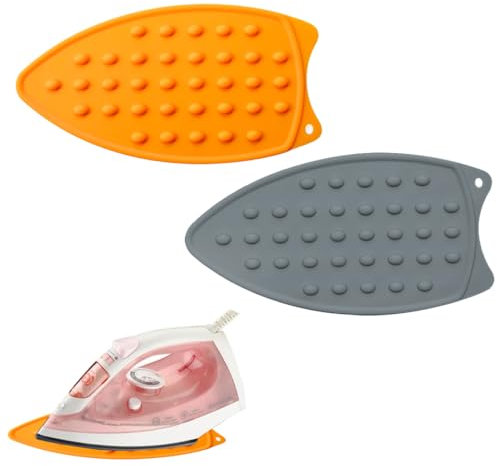 SIRLOMU 2 Pezzi Tappeto da Stiro in Silicone, Tappeto da Stiro, Supporto per Ferro da Stiro, Supporto Mini Ferro da Stiro, Protezione Sicura Isolata Tappeto da Stiro in Silicone (Grigio e Arancione)