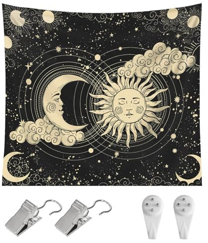 Sun And Moon Tapestry,Wall Hanging Sun Moon Stars Tapestries Aesthetic,Wall Tapestry For Bedroom,Wall Blanket,For Living Room,Wall Hanging Decoration,130×150cm