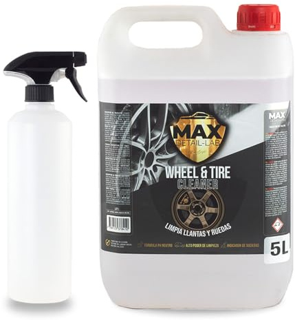 MAX DETAIL-LAB - Wheel & Tire - Pulizia Cherchi Auto Iron Remover Senza Acidi, Decontaminante Tripla Azione Senza Sfregamento, Adatto per Cerchi in Lega e Moto, Pulitore Lavaggio Detailing Car, 5L