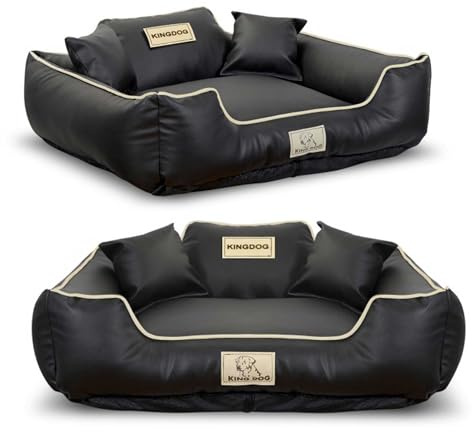 KING DOG Hundebett sehr Grosse Hunde Waschbar XL 115 x 95 cm aus Öko-Leder Hundekissen Haustierbett Hundekorb Personalisiert - Name des Hundes Wasserdichtes Material Silikon Füllung Schwarz