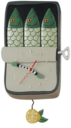 Enesco Allen Designs Feeling Salty Tin of Sardines Sculpted Pendulum Wall Clock, 13 Inch, Multicolor