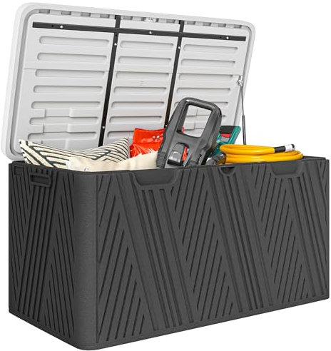 Outsunny Baule da Esterno da 380L Impermeabile in HDPE, Cassapanca Contenitore da Esterno con Coperchio a Leva e 2 Maniglie Laterali, Protezione UV, 115x60x60 cm, Nero e Grigio