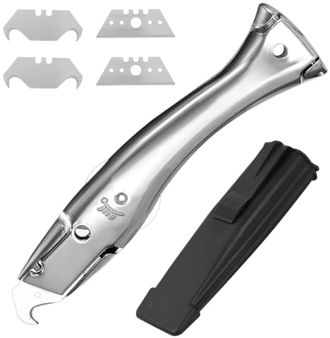 Carpet Knife, Taglierino Professionale Set con Lame Cutter Trapezoidale, Lama a Gancio e Fondina, Cutter Professionale per Pavimento PVC, Coltello per Tappeti per Moquette, Tetti, Argento