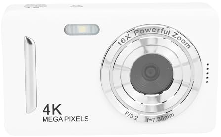 Fockety Cámara Digital 4K para fotografía, cámara de vlogging con Enfoque automático HD AF de 64 MP para Youtube, Pantalla TFT de 2,4, Zoom Digital de 16x y batería de 650 mAh. (White)