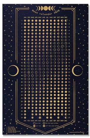 Moon Calendar 2026 - Dark Blue 12×18 inch Wall Poster with Lunar Phases & Eclipses Vertical Celestial Chart | Astronomy Decor | For Dark Aesthetic or Minimalist Spaces