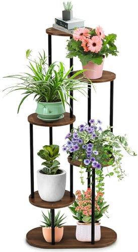 Vyranut Portapiante 6 ripiani, scaffale portafiori angolare salvaspazio in metallo e legno, alto 106 cm, supporto stabile per piante da interno, soggiorno, balcone e piccoli spazi