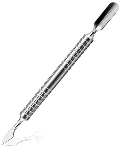 Dual Head Nail Cuticle Pusher Tool, Nail Scraper Stainless Steel Curved & Chisel Edge for Women Home Manicure Pedicure Tools Professional Tool for Cuticle Work (Silver)