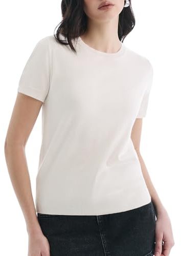 C202 Sweaters for Women Short Sleeve Crew Neck Tops Lightweight Loose Fit Pullover Basic Summer Outfits, White Large
