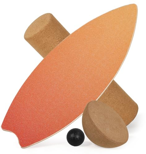 Balance board per adulti, set 4 pcs in legno per allenamento dell'equilibrio con rullo, semisfera e palla. Portata 120 kg, superficie antiscivolo – Per equilibrio, stabilità e core, Arancione