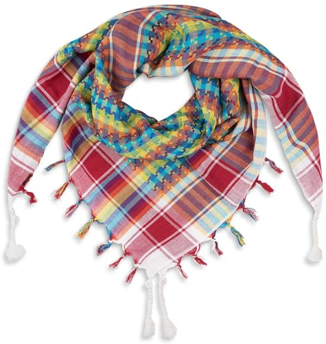 LOVARZI Face Scarf for Men Women Cotton Desert Scarves - White Shemagh Scarf for Girls - Fashion keffiyeh colourful Palestinian Rainbow Scarfs Arab Travel Gift Scarfs