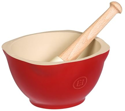 Emile Henry Ceramic Mortar and Pestle, Burgundy