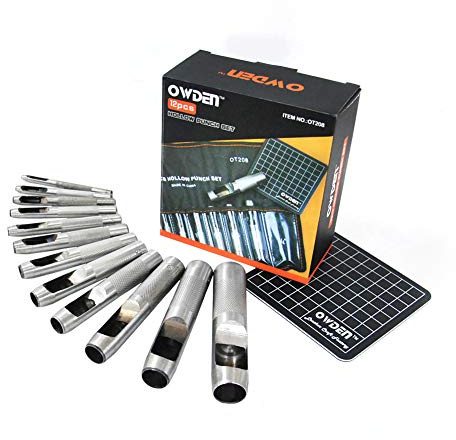 OWDEN 12Piece Leather Hole Punch Set with a Free Cutting mat,Leather Tool,Hollow Punch Set, Round Hole Punch Set,for Cutting of Soft Material