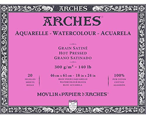 Arches Watercolour Pad, 20 Sheets, 46 x 61 cm, 300 g/m², Satin Grain, Natural White