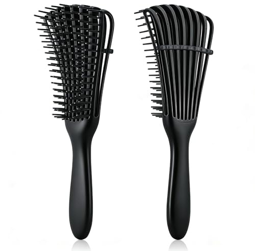Daletu Brosse Cheveux Bouclés, Brosse Démêlante Magique Sans Douleur Filleanti-casse, Brosse pour Cheveux Afro 3a à 4c Crépus/Ondulés/Humides/ Secs longs cheveux bouclés épais (Noir)